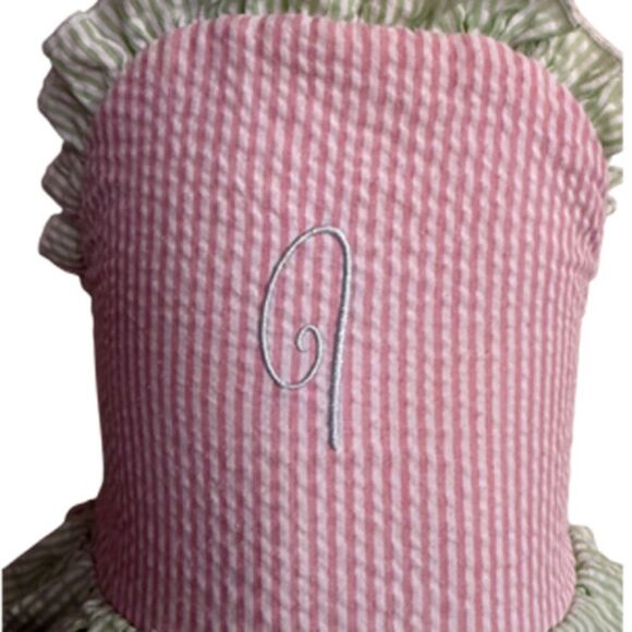 Seersucker Halter Pink, Green, Blue A Monogram Swimsuit Size 6 Months - Picture 6 of 8